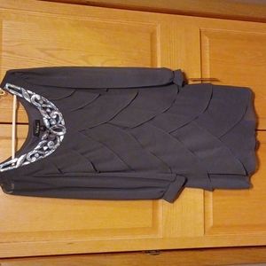 S.L. Fashions Gray Long Sleeve Dress with Silver Accents